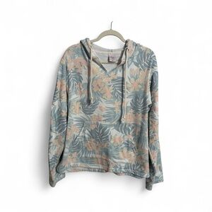 Marissa rose XL hibiscus Floral Hoodie - beige orange and green